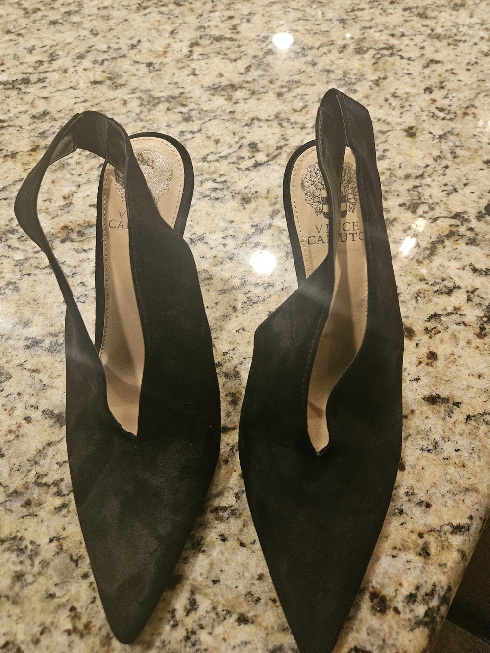 Vince Camuto Black Pointed Toe Slingback Mules